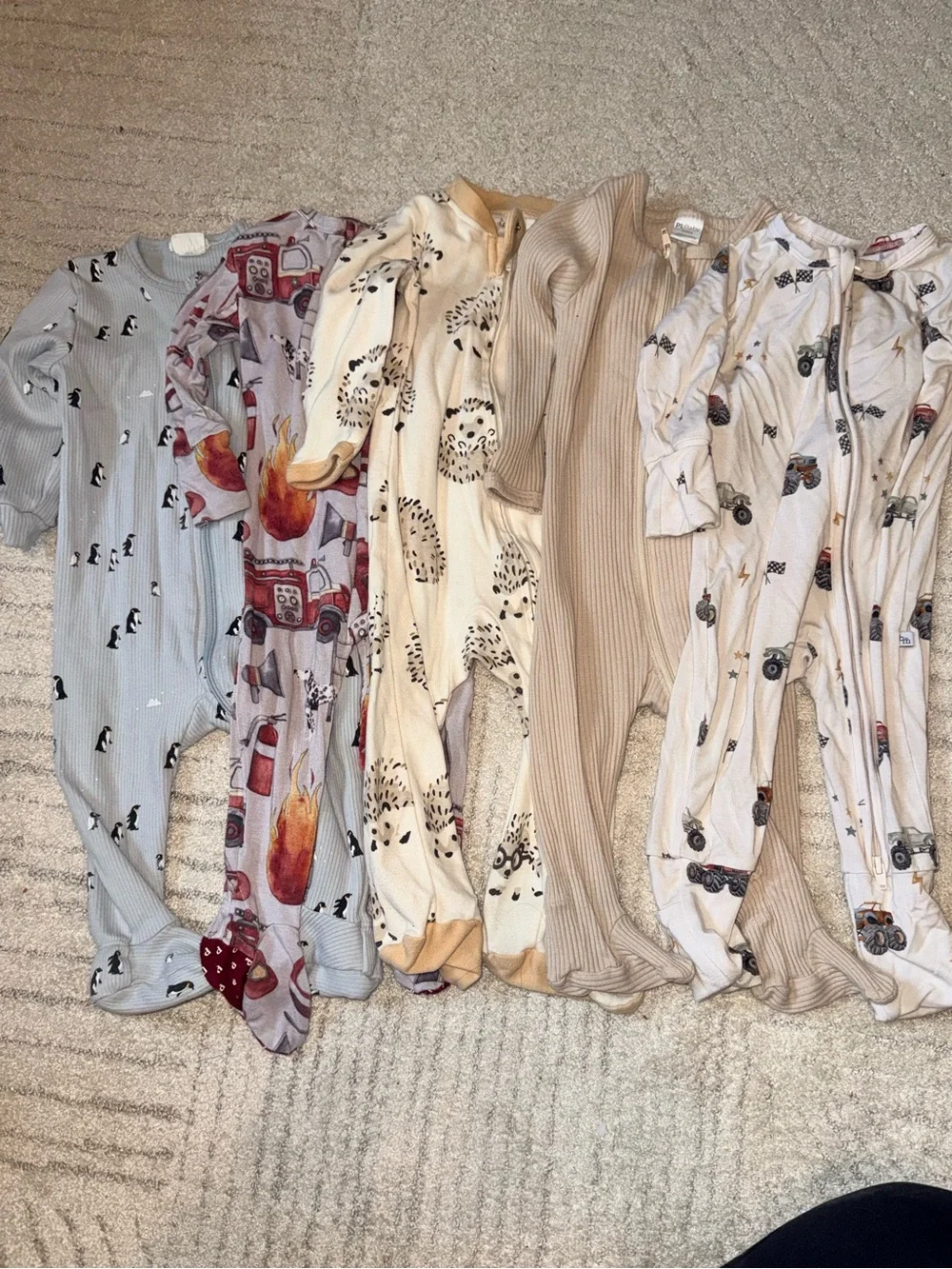 Cotton and bamboo Mixed Pattern Baby Footed Sleepers - Neutral & Cream Set